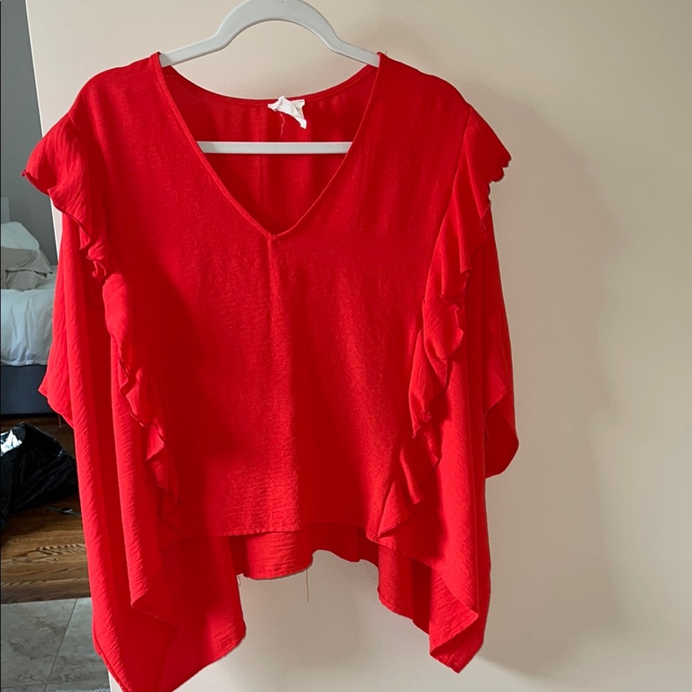 Elegant Red Ruffle V-Neck Top